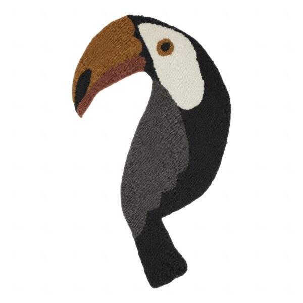 Vaskbart tæppe med Toucan i sorte, grå og brune farver